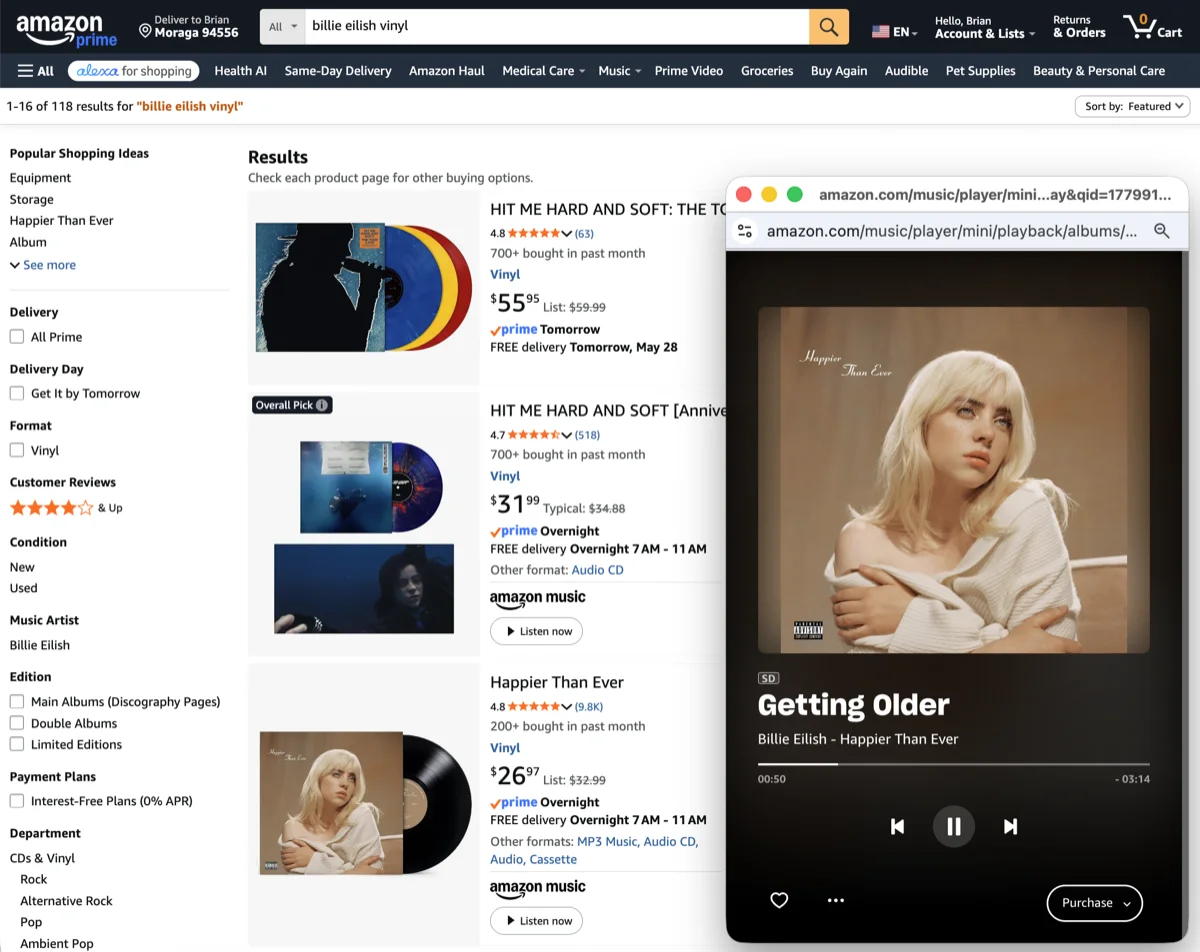 Amazon Music discovery experience on amazon.com